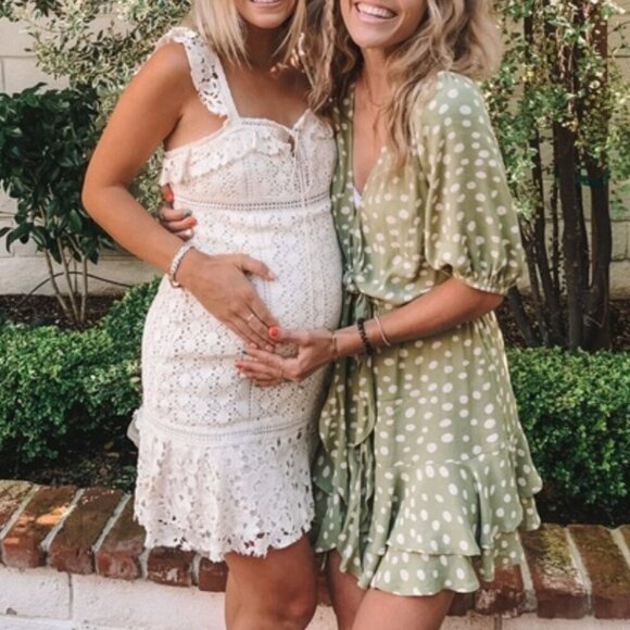 Kivari Gianna White Polka Dot Tie-Front Spring Green Mini Dress Size XS - Picture 2 of 6